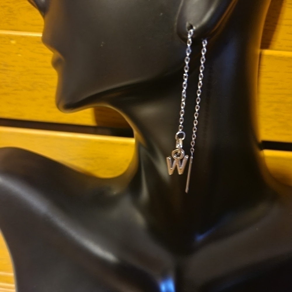 W Initial Threader Earrings